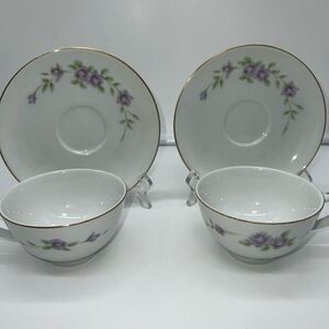 Noritake Vintage Nippon Toki Kaisha Fantasy Fine Pattern Set of 2 Cup and Saucer
